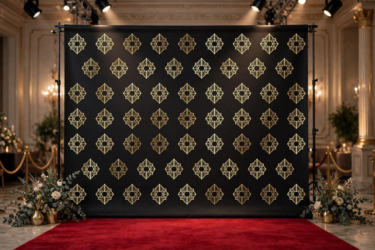 Black and gold event backdrop product mockup
