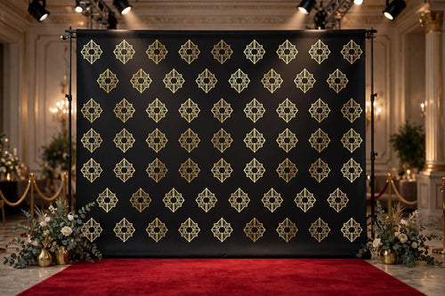 Black and gold event backdrop product mockup