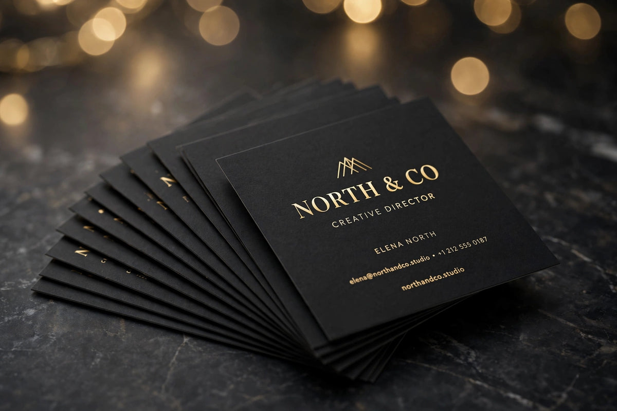Black and gold business cards product mockup