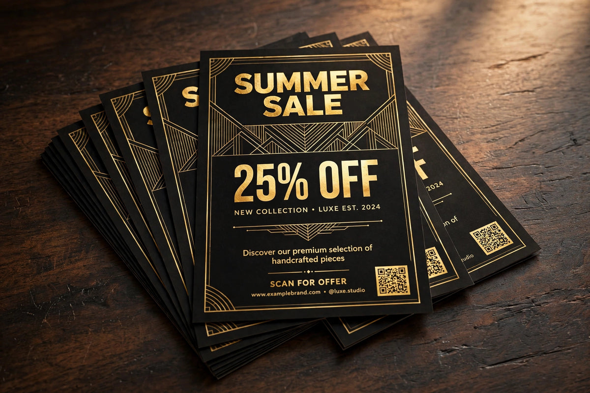 Black and gold 4x6 flyers product mockup