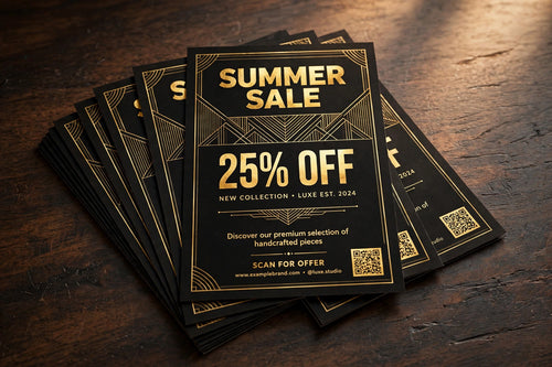 Black and gold 4x6 flyers product mockup